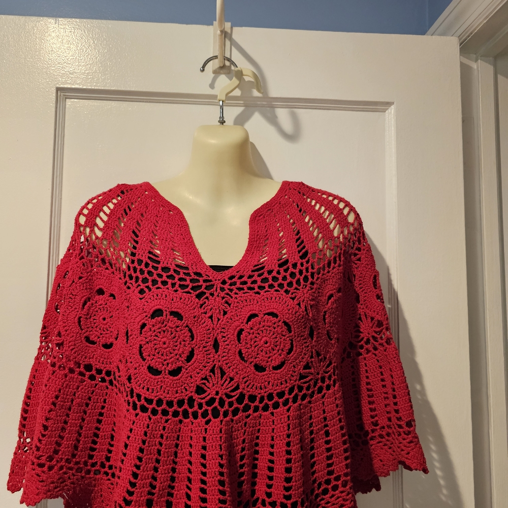 Red Crochet Poncho